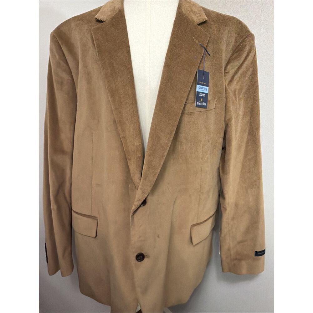 Stafford Blazer 58 L Big Tall Tan Corduroy Elbow Patch Sports Coat NWT $188